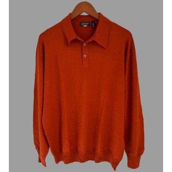 Piattelli Barneys  XL Rust Orange 100% Merino Wool Polo Sweater Made In Italy - - Picture 1 of 7